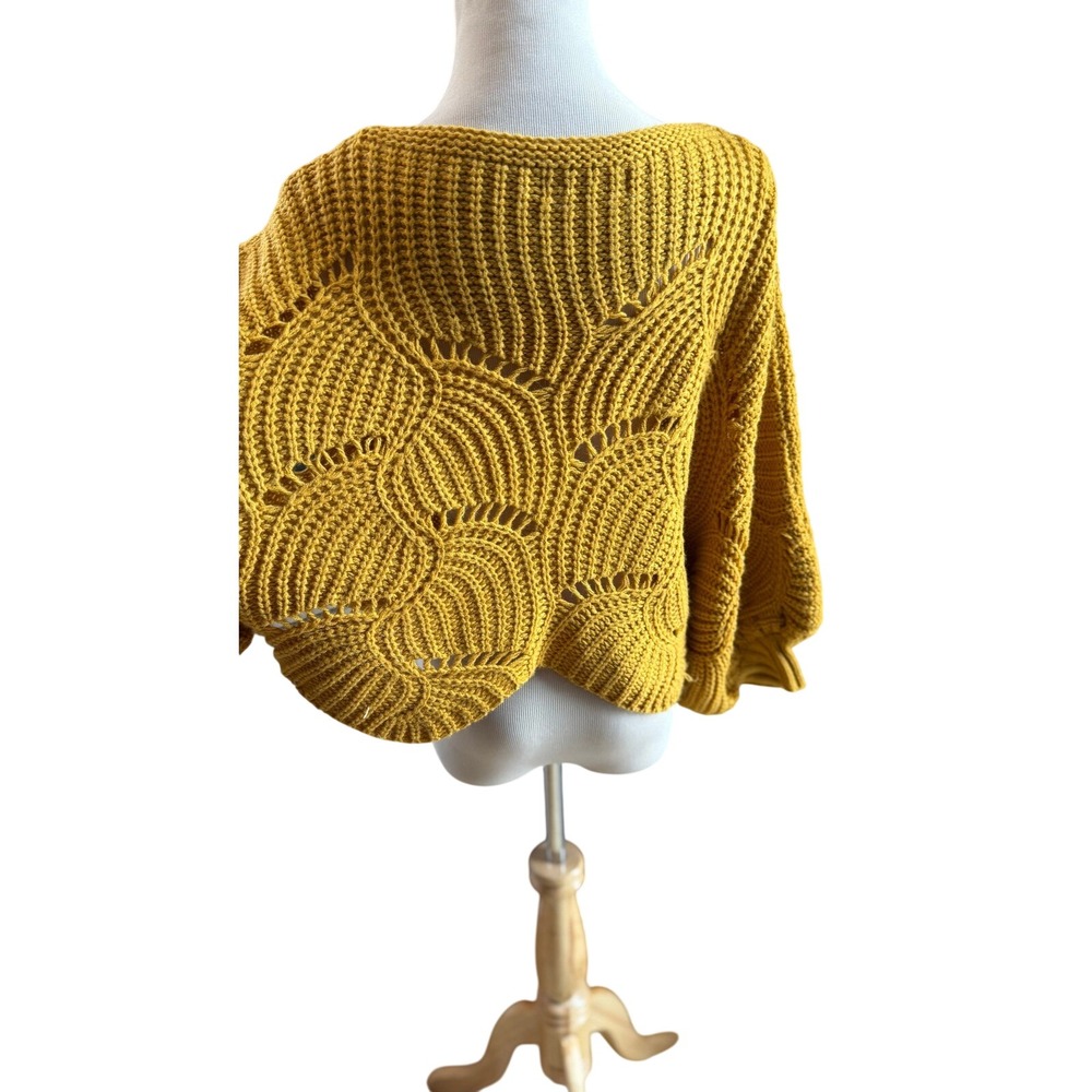 Elodie Mustard Yellow Chunky Knit Open Weave Batwing Sweater Size S‎ - Picture 7 of 9